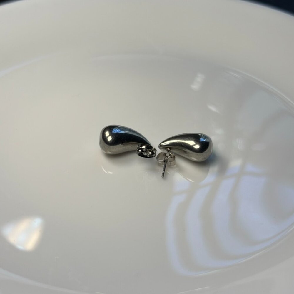 Molten Pebble Studs: Stainless Steel Sculptural Earrings – Fluid Form - Picture 3 of 3